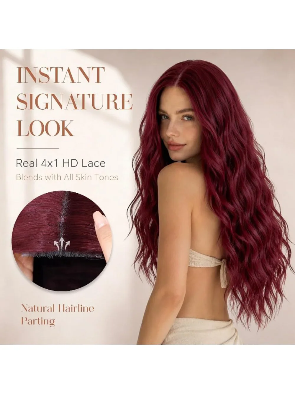 Women's Burgundy 26 Inch Long Synthetic Middle Part Lace Front Wavy Wig